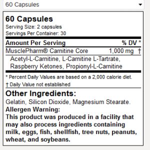 Muscle Pharm - Carnitine Core / 60 tabs.