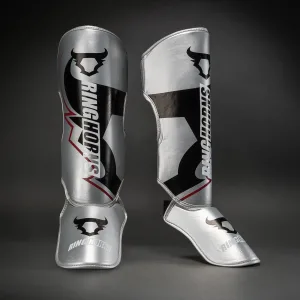 Ringhorns Charger by Venum Shin Guards - Silver/Black